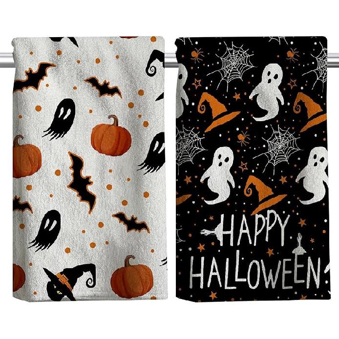 2Pcs Halloween Kitchen Towels Halloween Hand Towels, 18x26 Inch Drying Cloth Towel Halloween Scary Halloween Dish Towels for Kitchen Home, Living