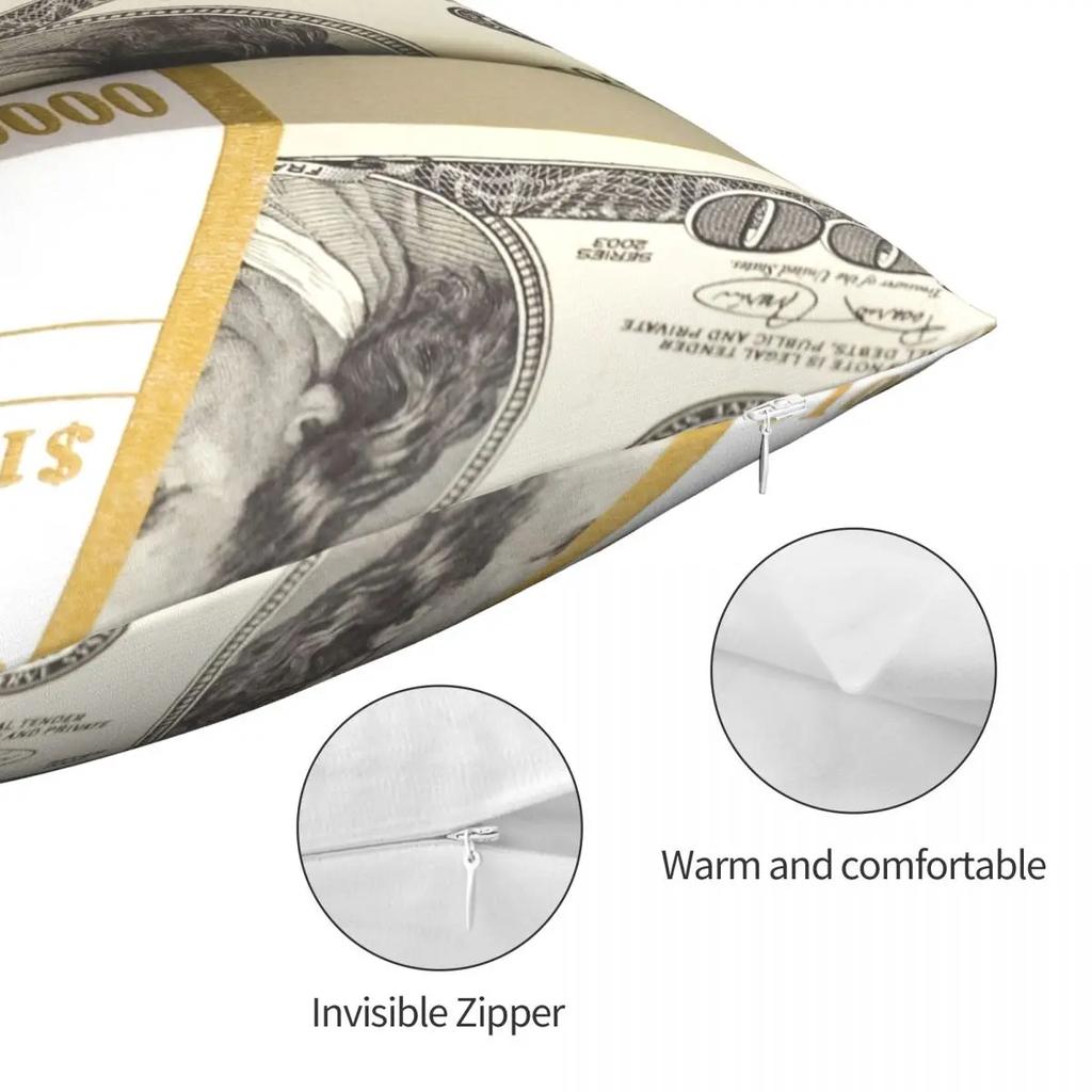 100 Dollar Banknoten Kissenbezug Bedruckter Polyester Kissenbezug Dekor Wurfkissenbezug Zuhause Quadratisch 40*40cm