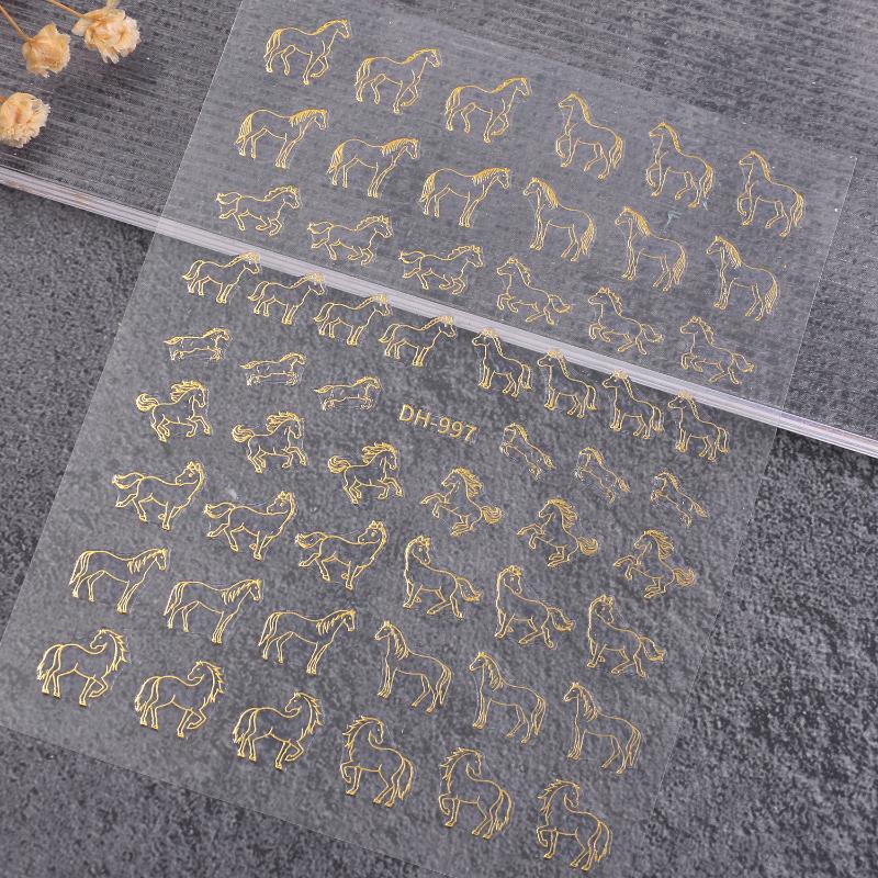 Cute Cartoon Minimally Hand-Painted Pony Nail Stickers Embossed Nail Stickers Diy Nail Art Decoration Manicure Sticker