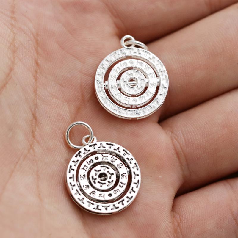 

S925 Sterling Silver Rotating Pendant with Six-Character Mantra Bright Silver (Pendant Only)