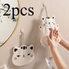 2pcs Cute Cat Hand Towels - Soft, Quick-Dry, Hanging Design with Loop, Adorable Cartoon Cat Face, Perfect for Bathroom, Kitchen, or Outdoor Use