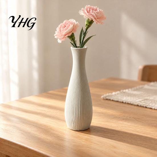 Handmade Style Vase for Floral Arrangements 3D Printed Ribbed Vase, Modern Minimalist Flower Container Dried and Flowers Artificial Flowers,