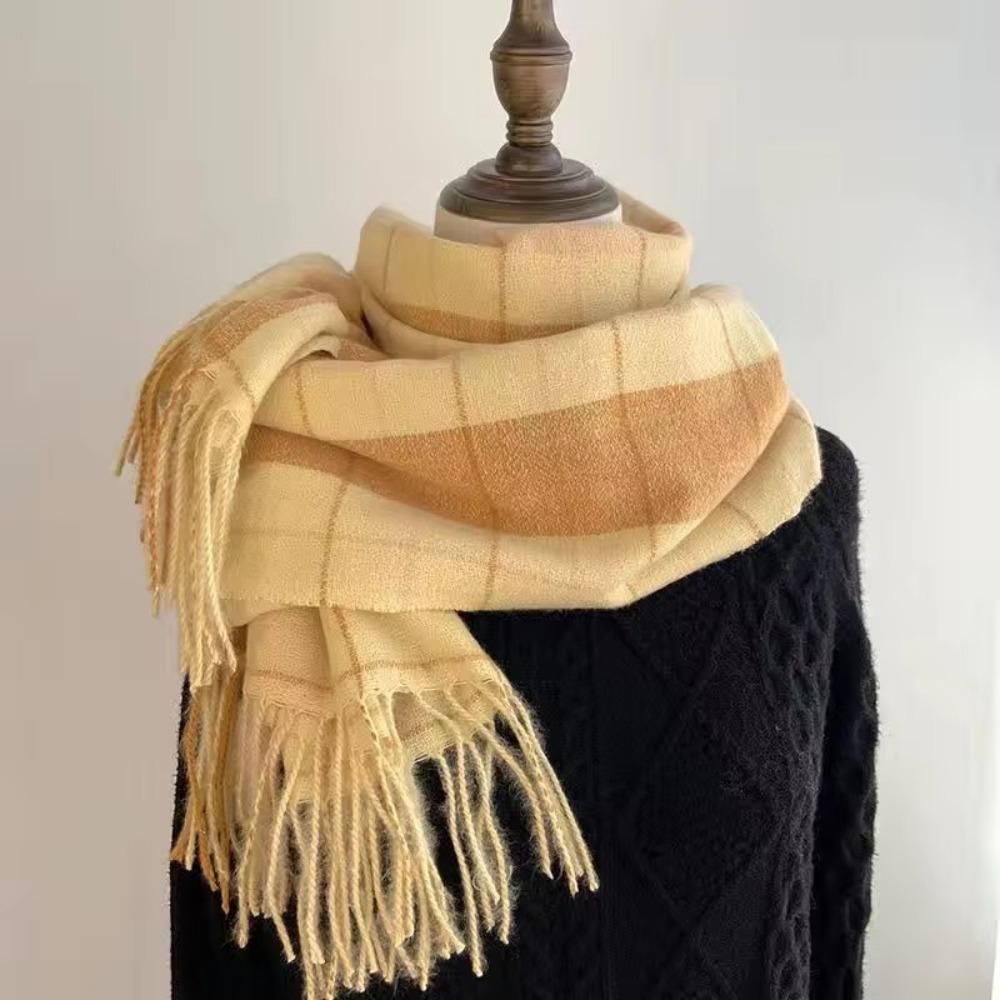 Thick Warm Long Tassel Scarves Windproof Women Wrap Shawls Casual Winter Plaid Scarf