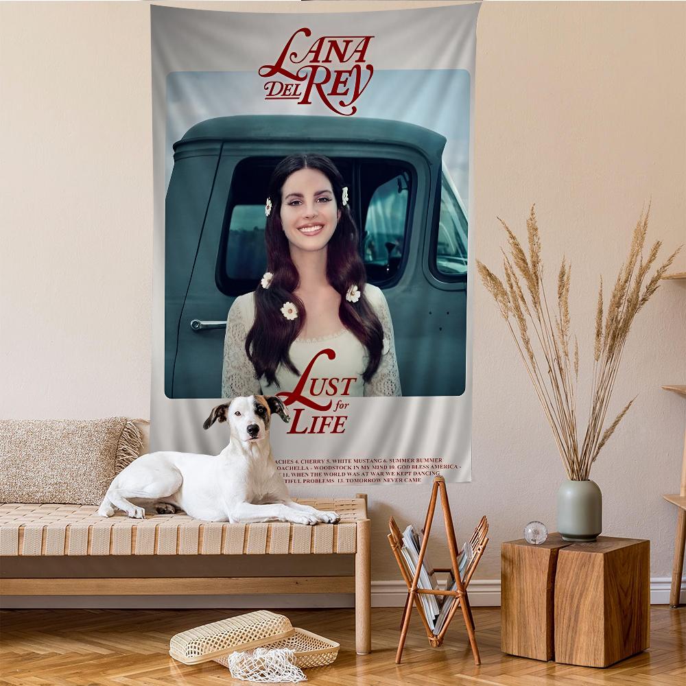 Arazzo da Parete Album 2023 Lana Del Rey Ritratto Monocromatico con Testo Tracklist Appeso a Parete per Appassionati di Musica Indie Decorazione Camera da Letto