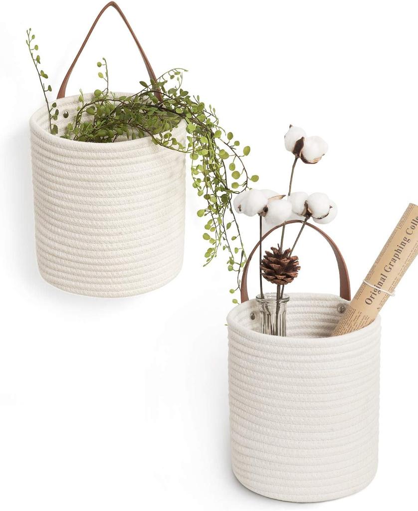 Goodpick 2pack Jute Hanging Basket - Small Woven Fern Hanging Rope Basket Flower Plants Wall Basket Decor Set Boho, 7.87 X 7 X 11.7 Inches