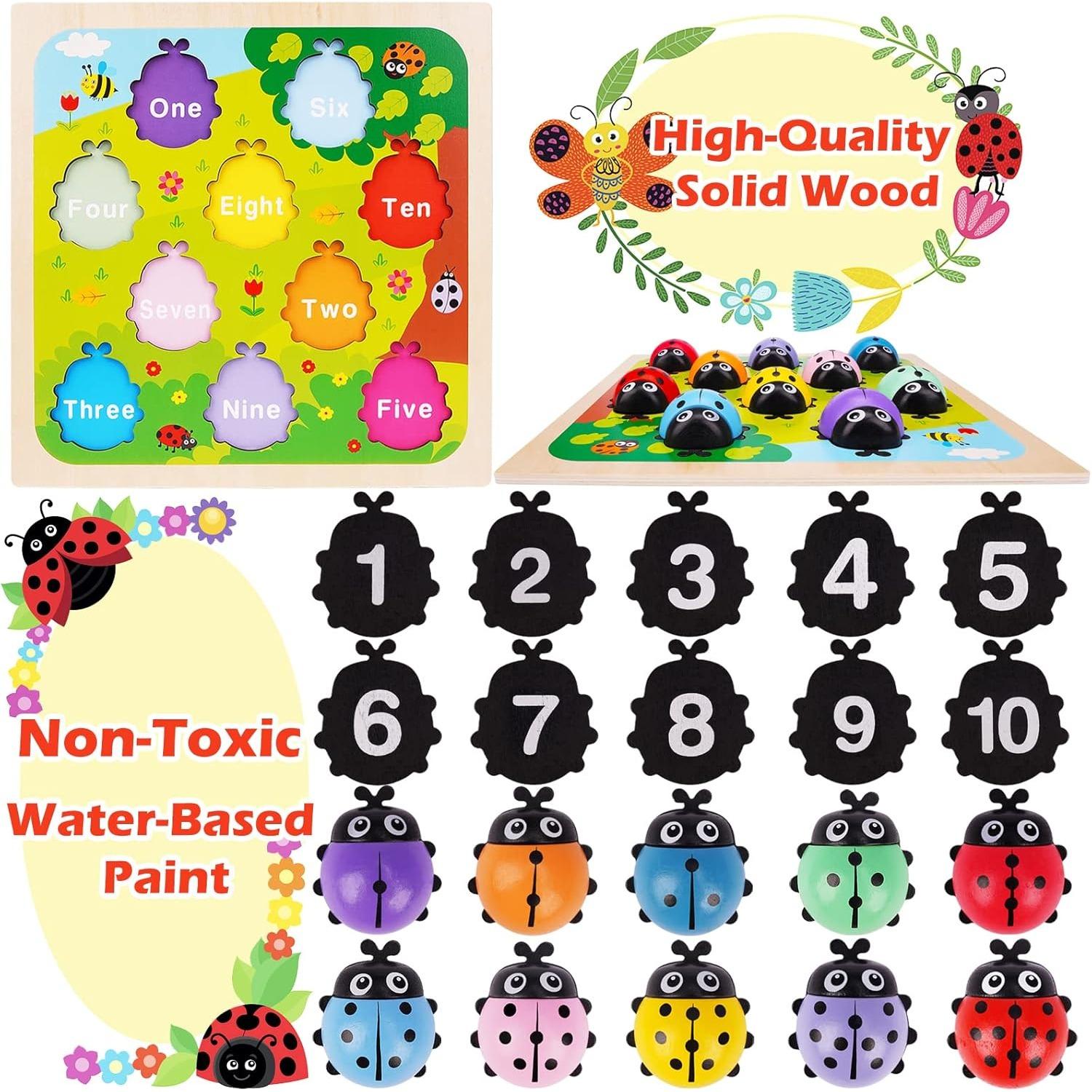 Auto Parts Decorate Wooden Counting Ladybugs Montessori Toys For Toddlers Learning Education Toy Puzzle Numbers Matching Math Board Games For Kids