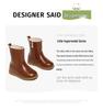 Snuffy Girls' White Leather Mid-Calf Boots - Stylish Warm Princess Boots for Autumn/Winter