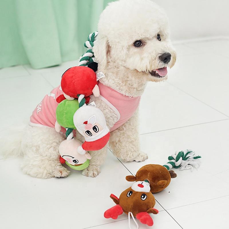 New Eco-Friendly Santa Elk Plush Dog Toy with Rope Interactive Christmas Chewing Toys for Dogs and Cats Pet Products