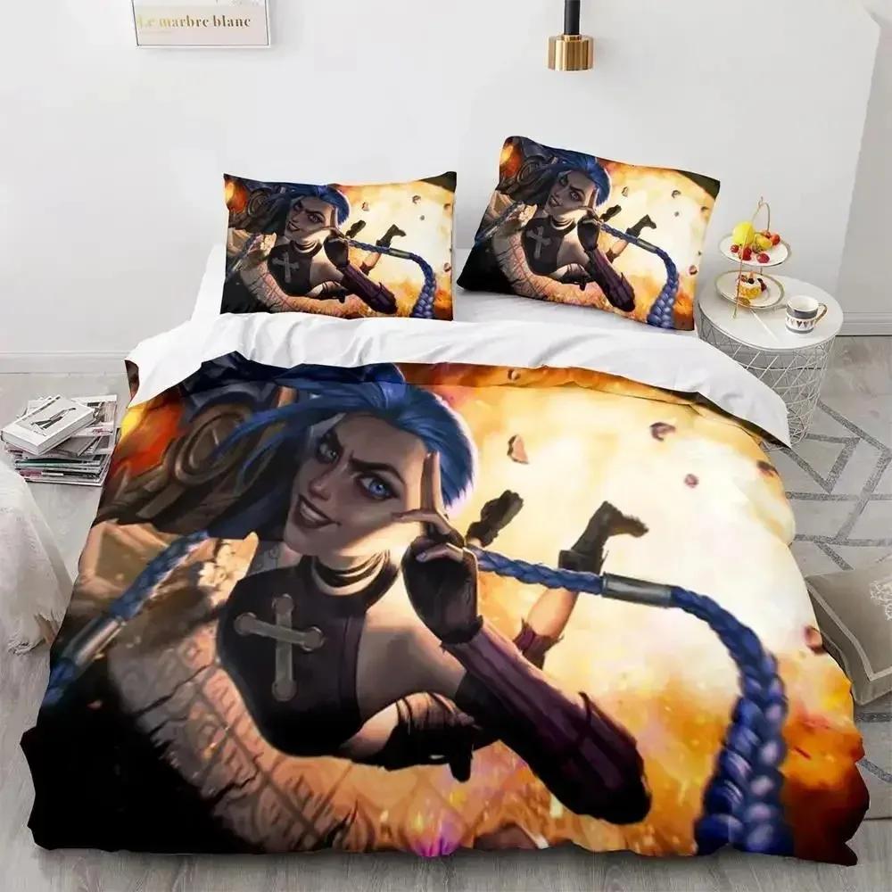 Anime League of Legends Jinx Bettwäsche-Set Einzelbett Twin Full Queen King Size Bettset Erwachsene Kinder Schlafzimmer Bettbezug-Sets Spiel Anime