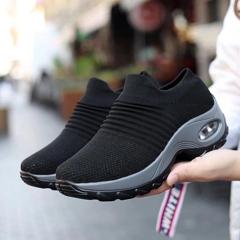 Summer Women Shoes Knitting Sock Sneakers Breathable Flat Shoes Casual Breathable Sneakers Flats Walking Shoes For Women