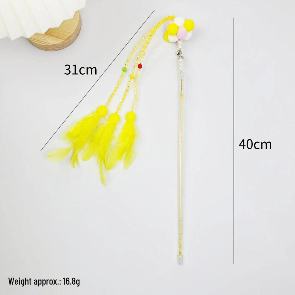 Cat Teaser Wand: Fairy Pom-Pom Tassel, Fur Ball, Feather, Elastic Rope Interactive Toy