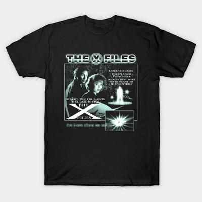 Men Black Print T-shirt Vintage The X Files, Tv Show, Dana Scully, The Truth Is Out There, Fox Mulder And Scully No-Cut Heat Transfer Print Cotton Ts