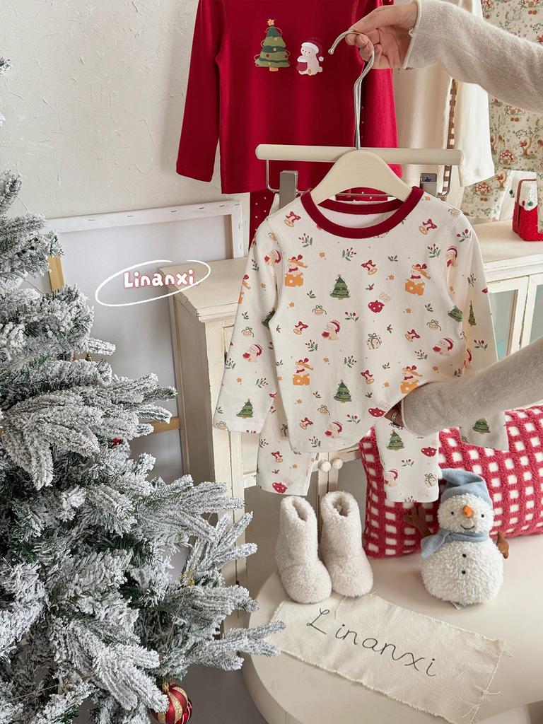 Unisex Children's New Year Christmas Pajamas: 280g Wool Stretch Baby Warm Home Set