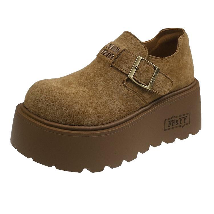 Suede muffin thick-soled Boken shoes for women's 2025 early spring new models, small people increase in height, round head and one pedal, loafers.