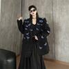 Niche Design Shiny Detachable Butterfly Black Blazer for Women Spring Autumn Loose Padded Shoulder Casual Suit Outerwear