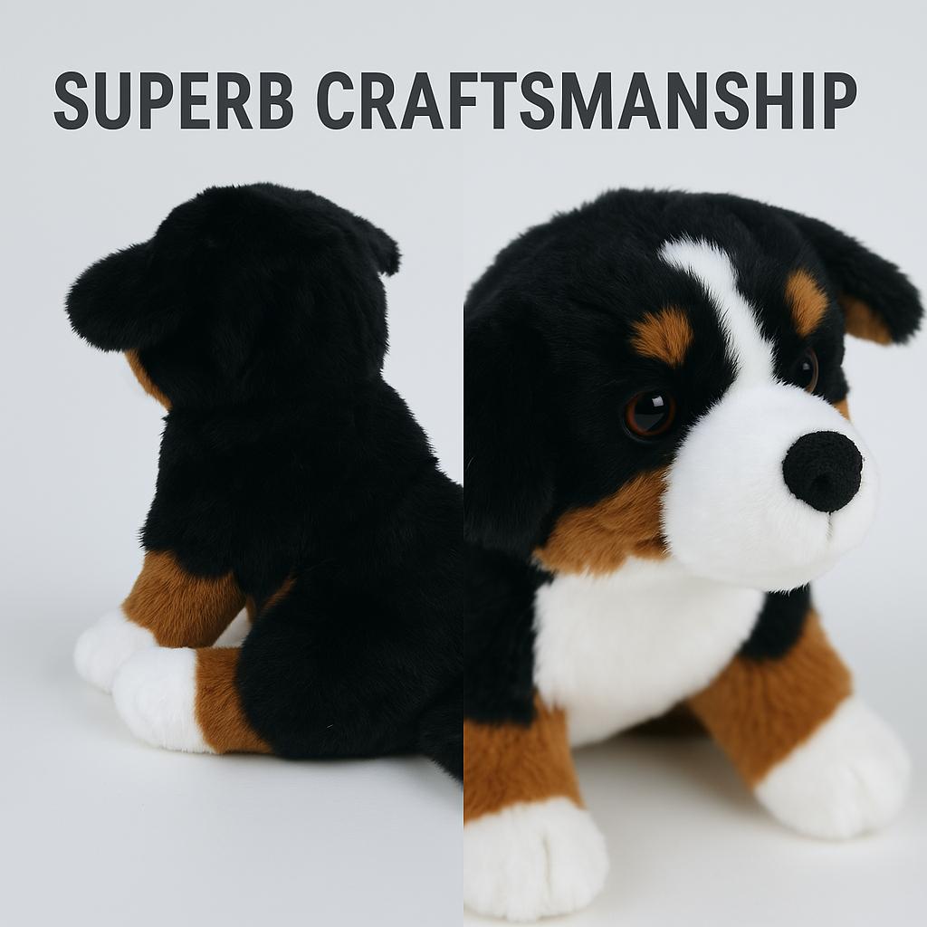 Superrealistisches Berner Sennenhund Plüschtier 9,8 Zoll, Simulationsdesign, weich und niedlich, kindersicherer Familienbegleiter, Healin