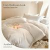 100% Cotton 4‑Pieces Bedding Set Solid Color Hotel Style Bed Sheet Duvet Cover Pillowcases for Guesthouse Hostel Hotel