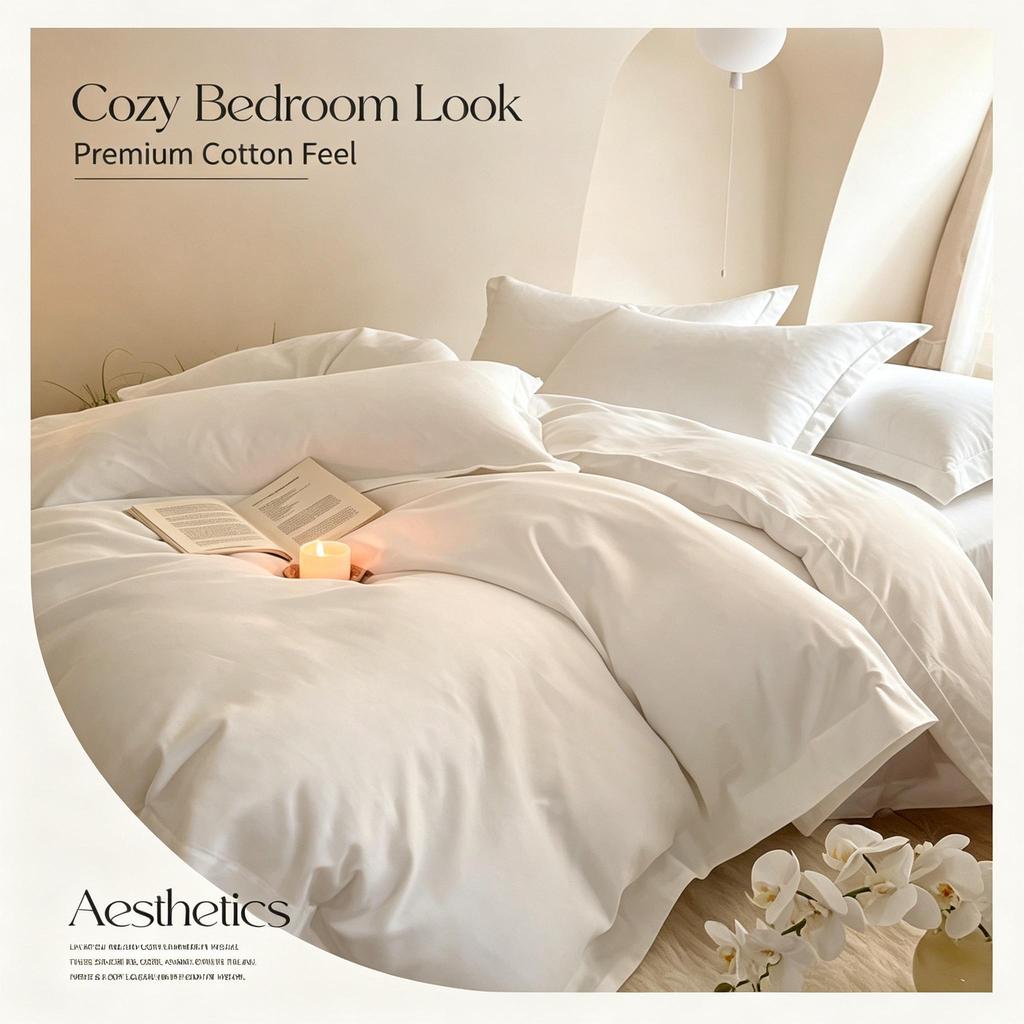 100% Cotton 4‑Pieces Bedding Set Solid Color Hotel Style Bed Sheet Duvet Cover Pillowcases for Guesthouse Hostel Hotel