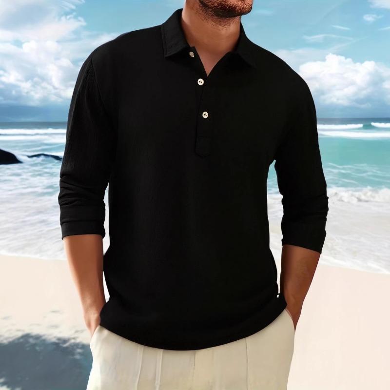 

New men s casual fashion linen long-sleeved shirt, suitable for daily use S чёрный