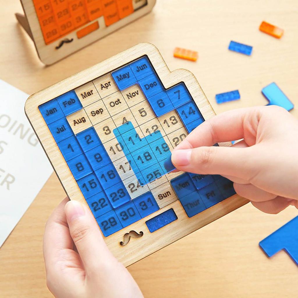 Denní kalendářová hádanka-Dřevěné hádanky pro děti dospělé-Hádanka k otestování 365+ dat,Kancelářský hádankový kalendář,Hra na mozek