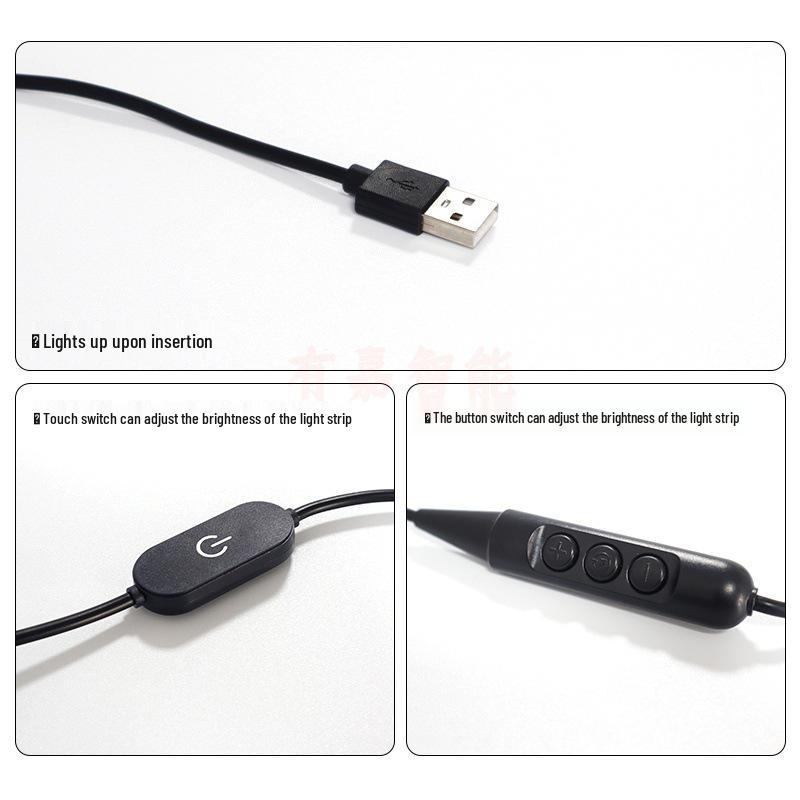 5V USB Touch Switch COB LED Strip Light, Self-Adhesive, Plug & Play for Home Decoration Atmosphere.