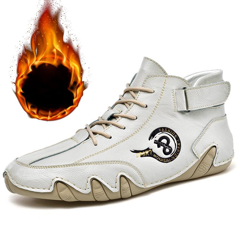 Winter Genuine Leather High-Top Leather Shoes Men's Slip-on Lazy Driving Shoes Casual Shoes plus Size