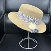 2026 light luxury small floral beach straw hat women's summer flat top straw top hat showing face small outdoor sunscreen visor