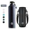 Fjbottle 1000ml Botella Deportiva de Acero Inoxidable con Aislamiento al Vacío y Mosquetón, Antiderrames, Libre de BPA, Botellas Termo