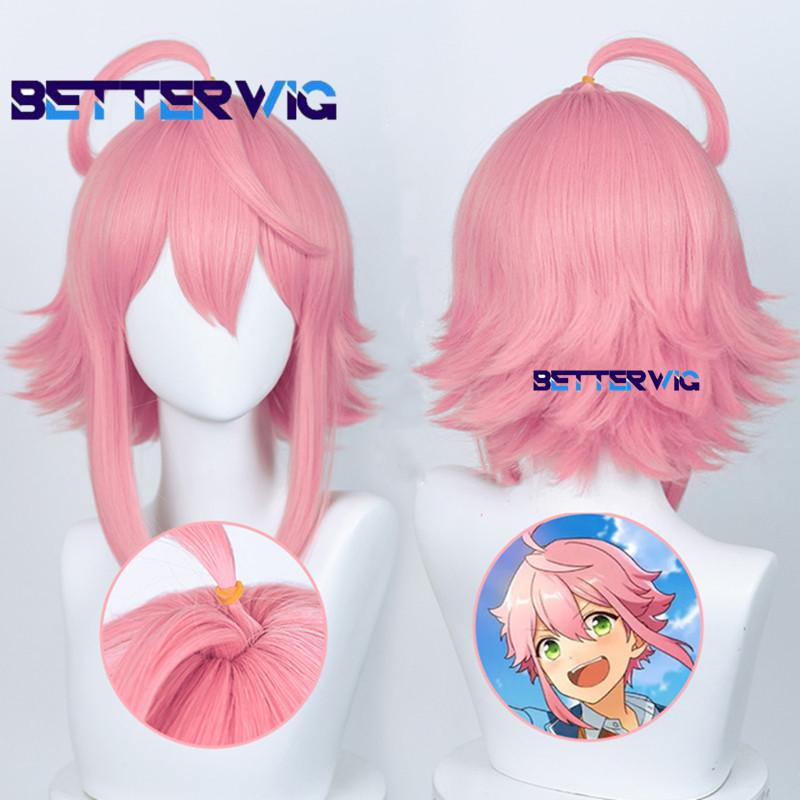 Professionell Spel Ensemble Stars ES Cosplay Peruk Tori Himemiya Cosply Peruk Tori Himemiya 42cm Kort Rosa Värmebeständig Hårperuk + Peruknät