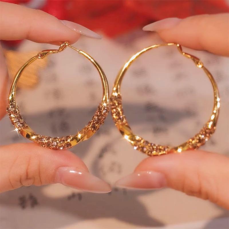 2024 Exaggerated Design Diamond Twisted Hoop Earrings for Women - Unique, Retro Style