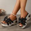 Fashion Wedge Thick-Soled Women's Sandals 2025 Summer New Rivet Belt Buckle Bow One-Word Waterproof Platform Slippers