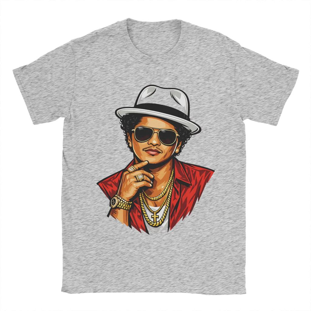 Herren T-Shirts Rapper Bruno Mars Vektorstil Vintage Reines Baumwoll-T-Shirt Kurzarm T-Shirts Rundhals Kleidung Große Größen