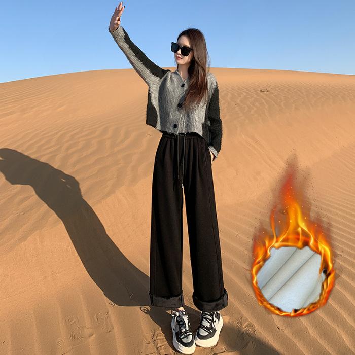 

Женские широкие брюки из кашемира с эластичной талией на зиму, плюс повседневные брюки из мягкого бархата для женщин на осень и зиму XL