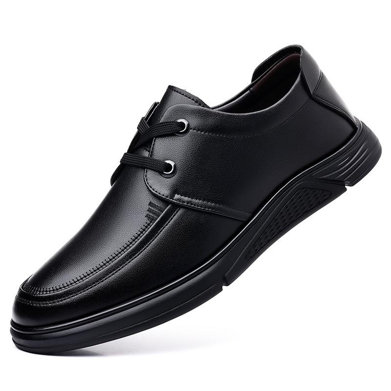 2024 Autumn New Men's Business Casual Leather Shoes Men's Soft Leather Soft Bottom Round Head Lace-up Single Shoes Cotton Leather Shoes 7709