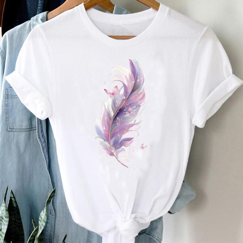 (Asian Size) sweet love trend T Shirt Clothing Lady o-neck Short Sleeve T-shirts Printed Female Top Casual Fashion Women Graphic Tee
