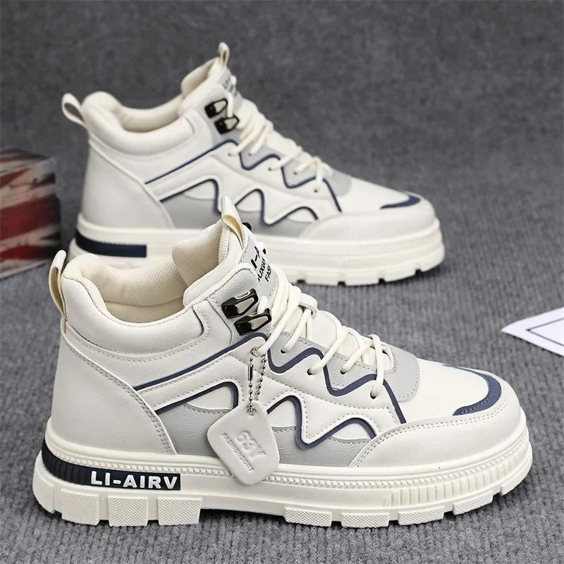 

Мужские кроссовки 2025 года, модные ботильоны для мужчин, повседневная обувь на плоской подошве, зимние теплые кроссовки, роскошные водонепроницаемые мужские короткие ботинки 39 бежевый