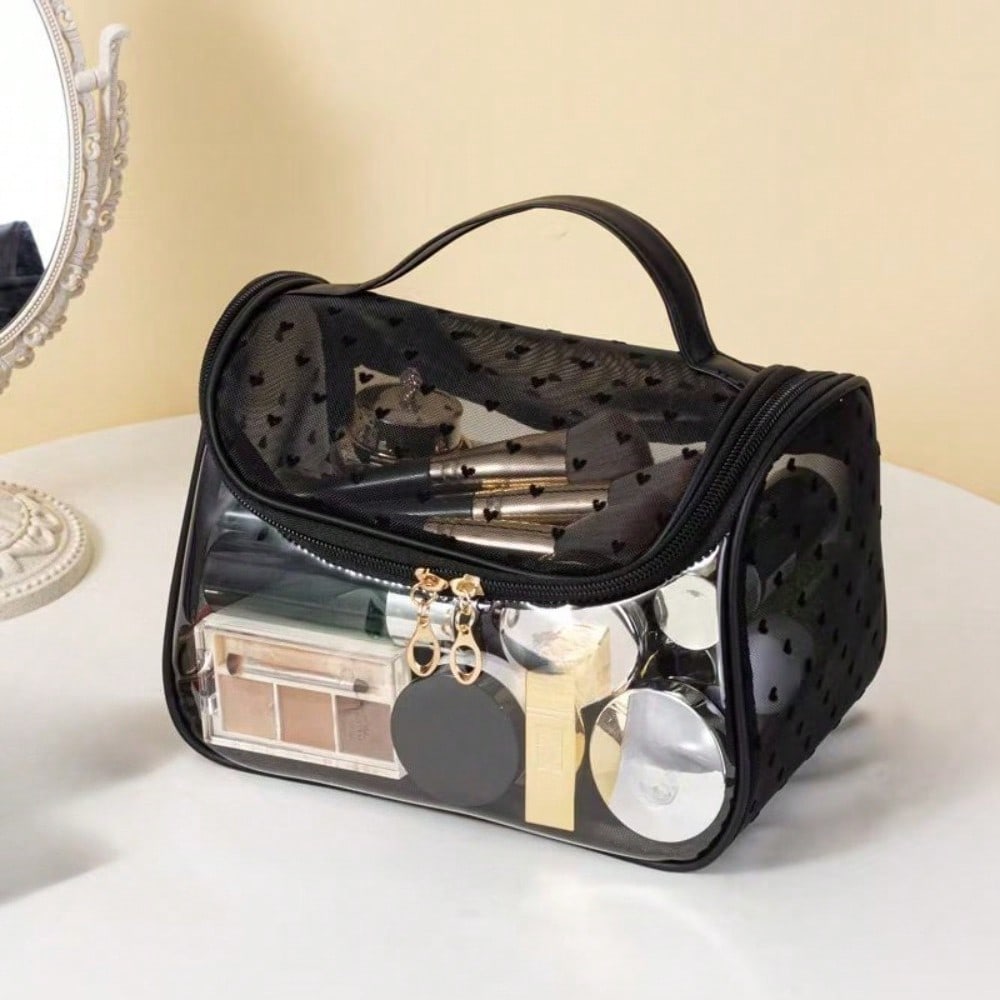 New transparent mesh makeup bag, travel waterproof toiletry bag, large capacity INS style storage bag, hand-to-carry