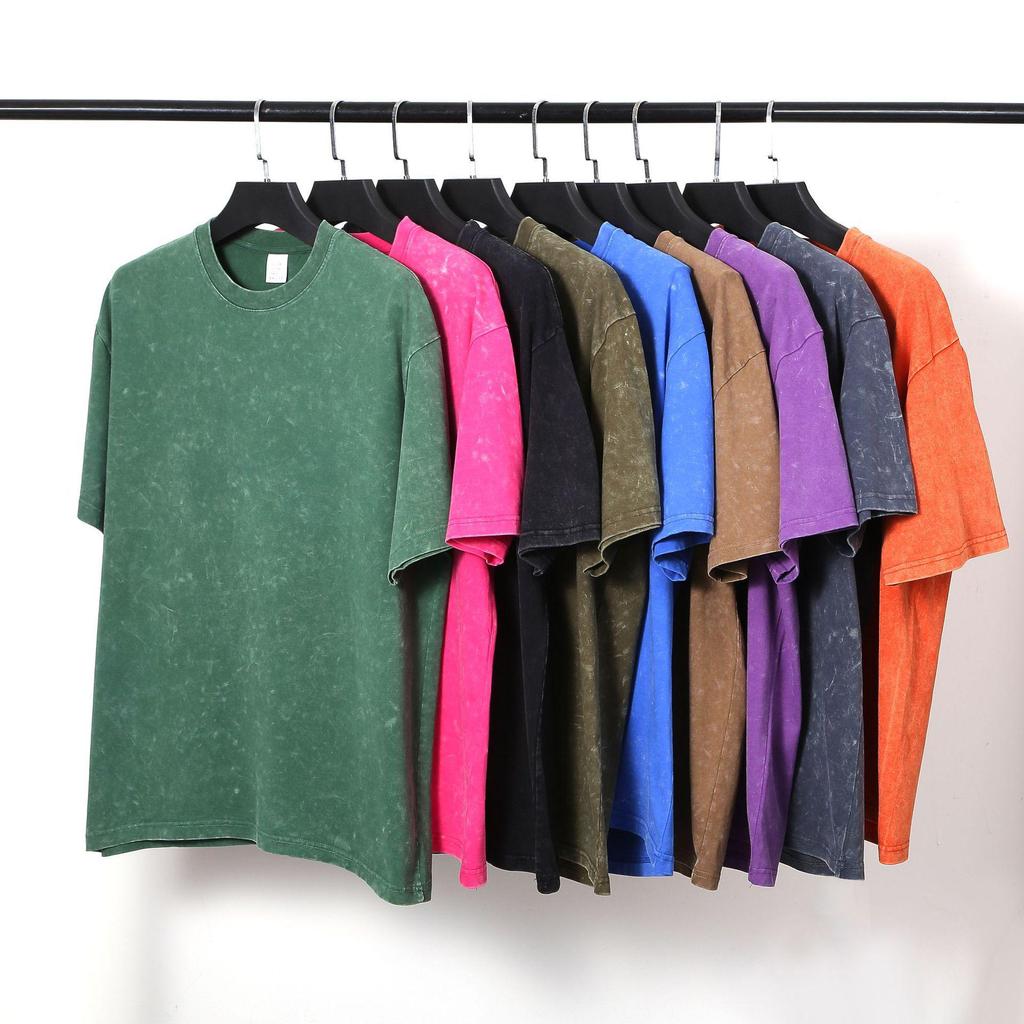 T-shirt da uomo in puro cotone pesante da 260 g, effetto retrò, con motivo a fiocchi di neve, vestibilità ampia, maniche corte