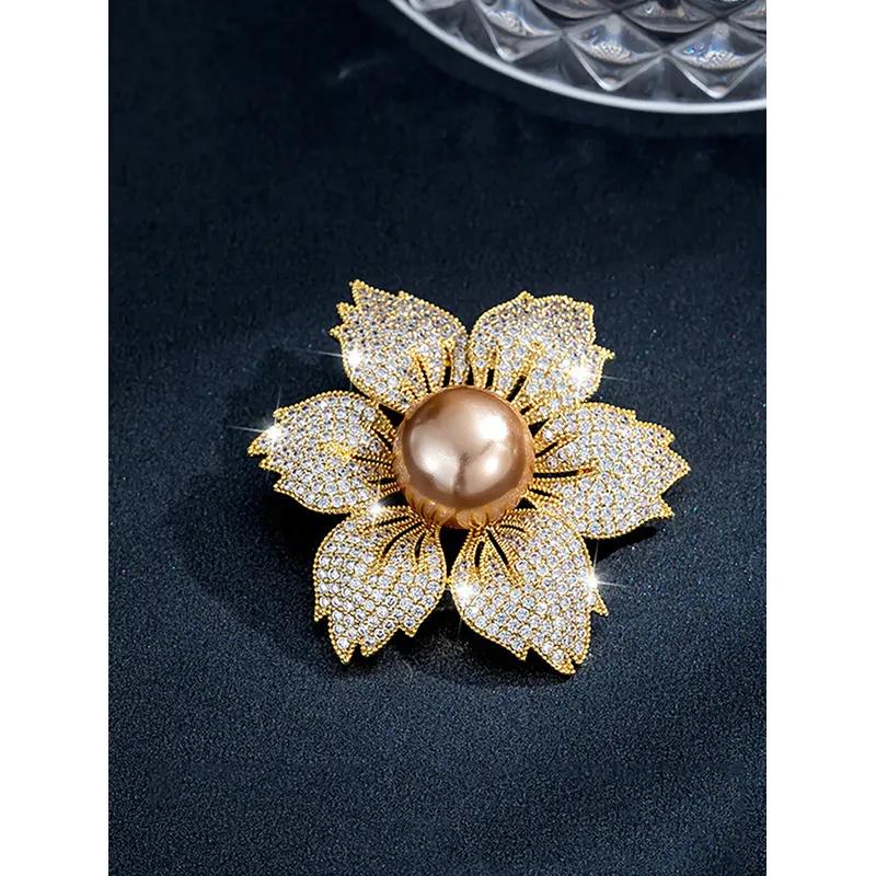 1 Elegant Look And Personalized Full Diamond Bauhinia Pearl Women'S Pin Brooch Cardigan Suit Accessory ClipElegant Jewelry