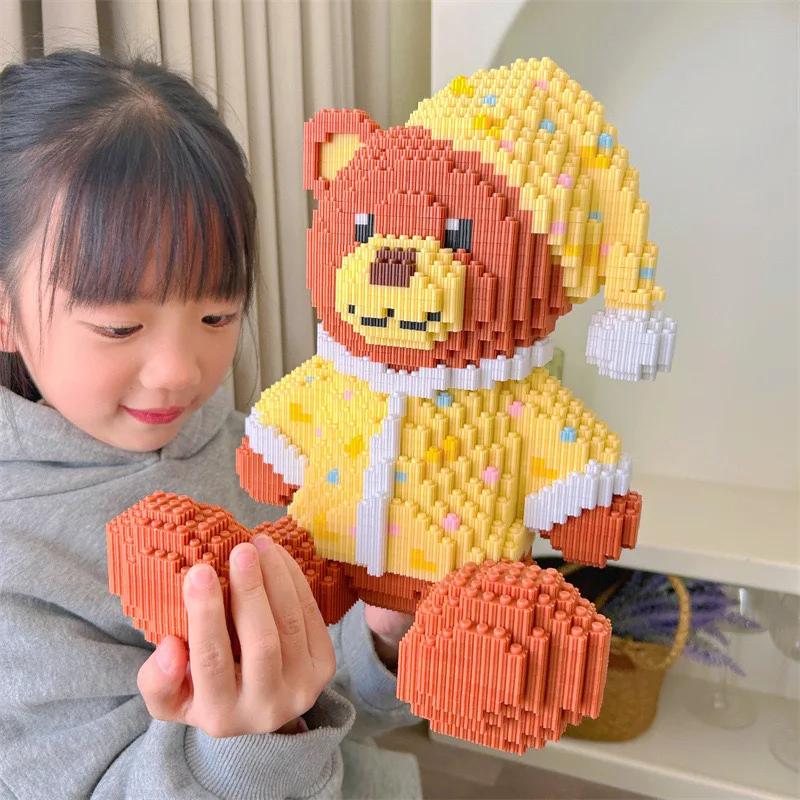 28cm Gray Goodnight Little Bear Children's Toy Building Block Small Particle Brick 3D Little Bear Model Kids Gift