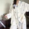 Women's Ins Style Long-Sleeve Pajama Set - Spring/Autumn Lapel Cardigan for Students
