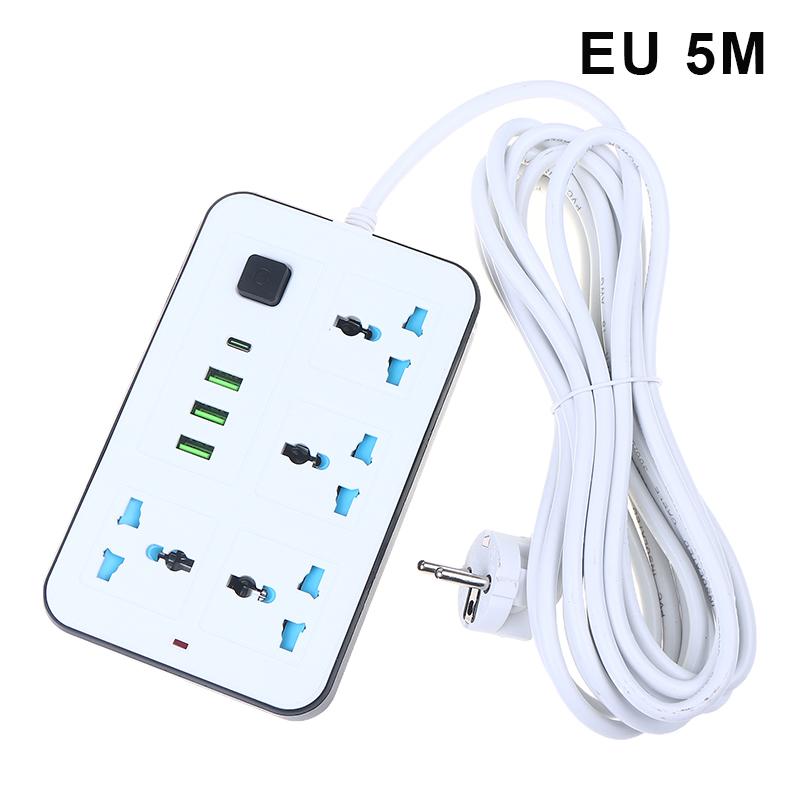 New EU US Plug 2/3Pin Power Strip 1 TypeC 3 USB Port 4 Way Outlet 2/3/5M Extension Power Socket Charge Electrical Socket