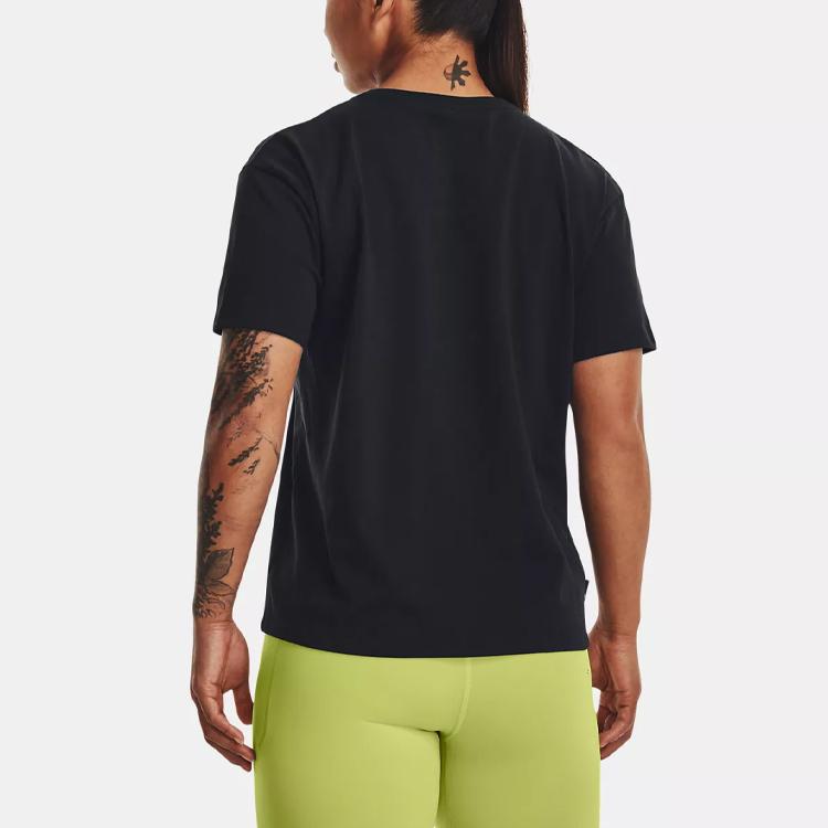Under Armour UA Text Letter Print Short Sleeve T-Shirt Women T-Shirt Black 1376743-001