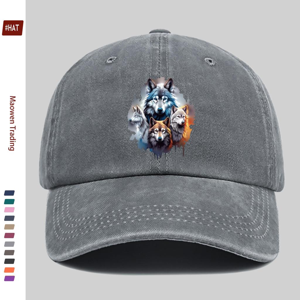pc Four Wolves in the Jungle Print Baseball Cap with Forest Print Design Sun Hat Hunting Decorative Hat Adjustable Strap Mul