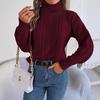Women's 2023 Autumn/Winter Casual High Neck Cable Knit Long Sleeve Pullover Sweater