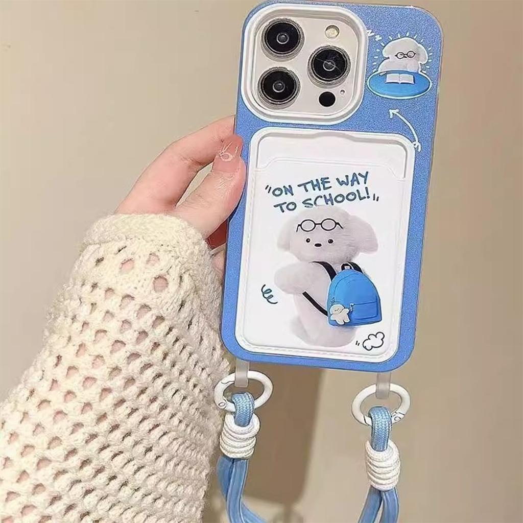 Lanyard Card Holder Mobile Phone Case Blue Backpack Bear Airbag Anti-fall Simple High-end Soft Edge Fashionable Lanyard Mobile Phone Case
