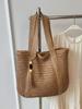 Versatile Solid Color Straw Beach Bag – Large Capacity Vacation Handbag
