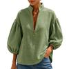 Women's Color V-Neck Blouse with Zipper, Sleeve Loose Fit Casual Top