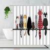 3D Cartoons Black White Cat Bathroom Waterproof Shower Curtain Simple Footprint Bathroom Curtains Set Bathtub Screen With Hooks