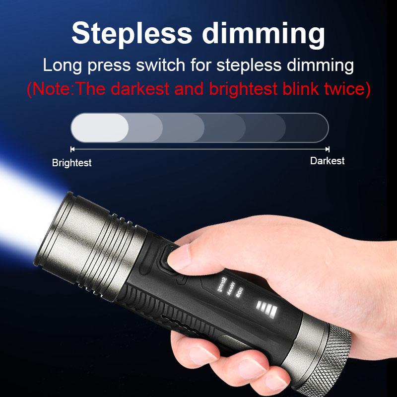 Powerful Flashlight 200W LED Torch High Lumen 1000000LM Lamp Dimmable Flash Light Waterproof Torch Light Rechargeable Lantern